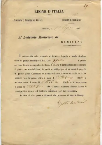 HEMD (VI), VERPFLICHTUNG ZUR ZAHLUNG DES RAHMENDIENSTES NATIONALGARDE, 1867 (3) m