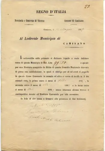 HEMD (VI), VERPFLICHTUNG ZUR ZAHLUNG DES RAHMENDIENSTES NATIONALGARDE, 1867 (2) m