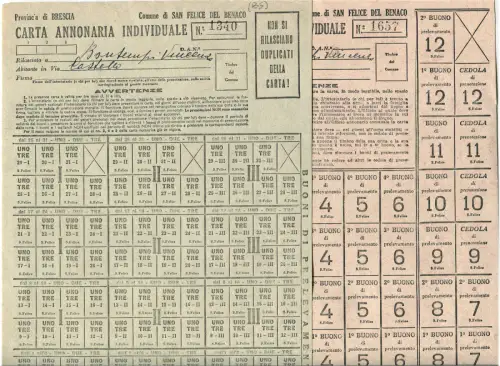 SAN FELICE DEL BENACO (BRESCIA), SET 2 EINZELNE ANNONARIENKARTEN, (1941) m