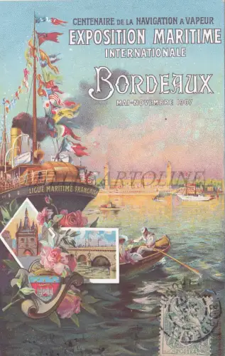 FRANKREICH - Bordeaux, Exposition Maritime, Navigation a Vapeur, Postkarte 1907