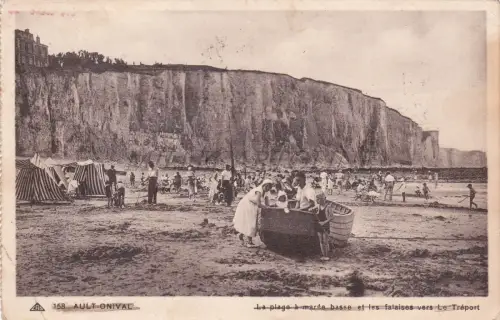 FRANKREICH - Ault Onival, Der Strand bei Ebbe und die Klippen, Postkarte 1940