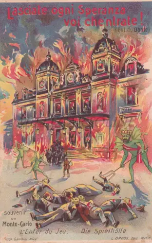 FRANKREICH - Monte Carlo Souvenir Enfer de Jeu Lasciate tutti Speranza Dante Postkarte