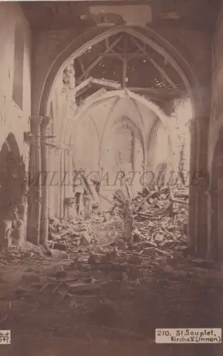FRANKREICH - St. Souplet, Bombardierte Kirche, Fotopostkarte Erster Weltkrieg