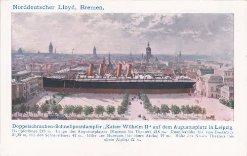 NORDDEUTSCHER LLOYD BREMEN - Kaiser Wilhelm II., Leipzig, Vergleichspostkarte