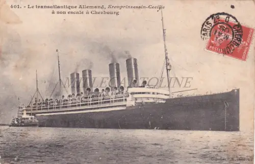 NORDDEUTSCHER LLOYD BREMEN - Kronprinzessin Cecilie, Cherbourg, Postkarte 1909
