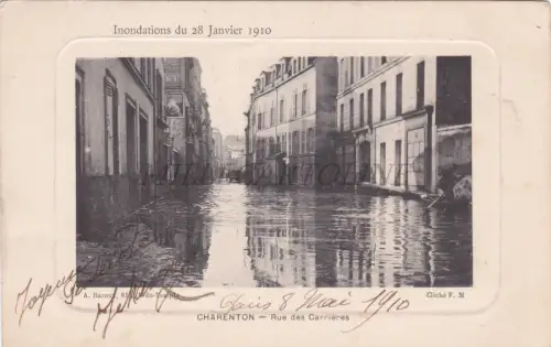 FRANKREICH - Charenton, Überschwemmungen 28. Januar 1910 Rue des Carrières, Postkarte