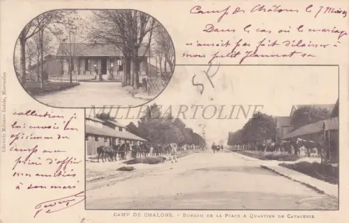 FRANKREICH - Camp de Chalons, Bureau de la Place & Quartier Cavalerie, Postkarte 1903
