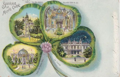 FRANKREICH - Monte Carlo, Souvenir, vierblättriges Kleeblatt, Postkarte 1901