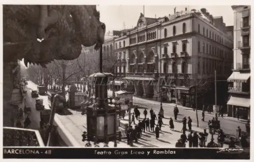 SPANIEN - Barcelona - Teatro Gran Liceo y Ramblas - Foto Postkarte 1951