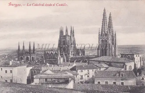 SPANIEN - Burgos, die Kathedrale vom Schloss, Postkarte