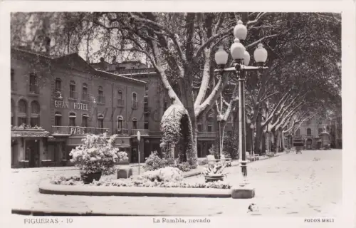 SPANIEN - Figueras, La Rambla nevado, Foto Postkarte 1955