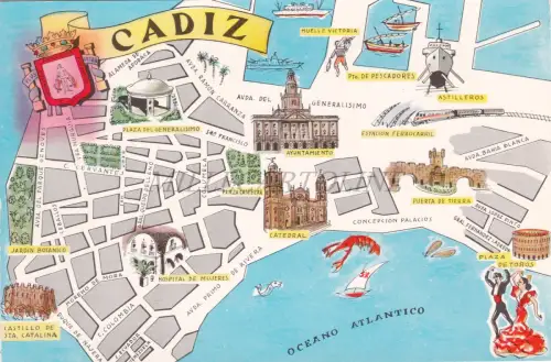 SPANIEN - Cadiz, illustrierte Karte, Postkarte