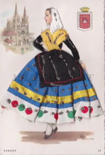 SPANIEN - Burgos, Trachtenstoff Postkarte Elsi Gumier
