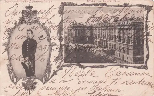 SPANIEN - Madrid, Palacio Real,, Recordo Coronacion de S.M. el Rey, Postkarte 1907