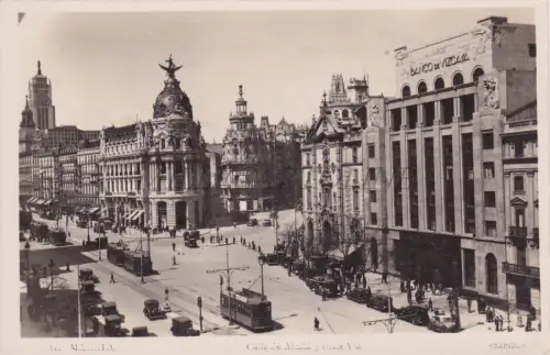 SPANIEN - Madrid, Calle de Alcalà y Gran Via, Banco Vizcaya, Foto Postkarte 1936