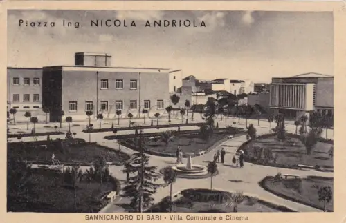 SANNICANDRO DI BARI - Piazza Andriola, Villa Comunale e Cinema, Postkarte 1954