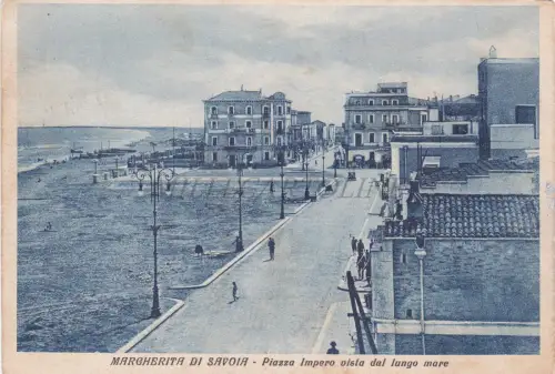 MARGHERITA DI SAVOIA - Piazza Impero vom Meer aus gesehen, Postkarte 1938