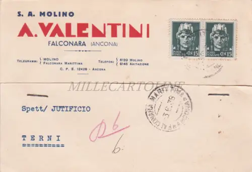 FALCONARA - Ancona, S.A. Molino A. Valentini, Postkarte 1936