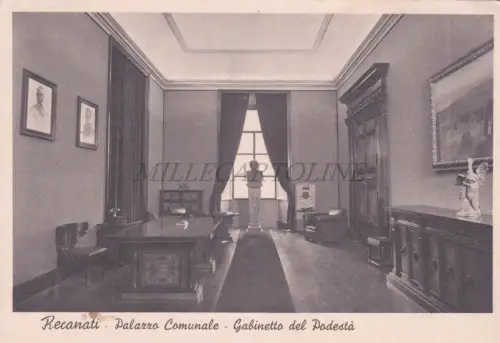 RECANATI - Palazzo Comunale, Cabinetto del Podestà, Postkarte 1939 Blaue Zensur