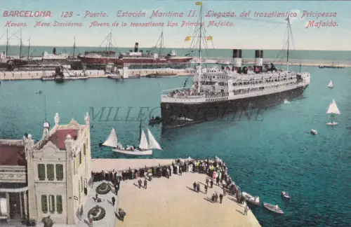 SPANIEN - Barcelona, Puerto, Transatlantico Principessa Mafalda, Postkarte