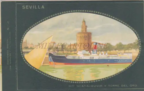 SPANIEN - Sevilla, Rio Guadalquivir und Torre del Oro, Diorama Baby Postkarte, Postkarte