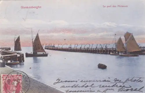 BELGIEN - Blankenberghe, Fischerhafen, Postkarte 1908