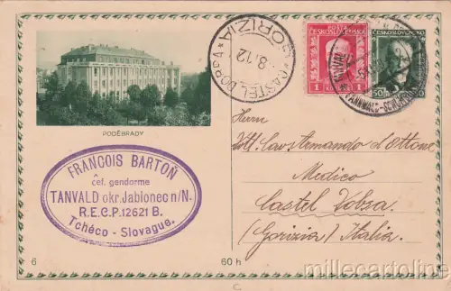 * TSCHECHOSLOWAKEI - Tannwald, Podebrady - Nach Gorizia 1928 Ganzsache +1k
