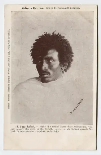 OLD ITALY ERITREA COLONIAL PC, LIGG TAFARI', FIRST '900'Sm