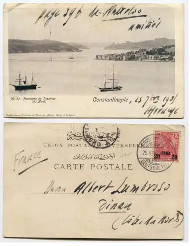 TÜRKEI, KONSTANTINOPEL, ANSICHT, BRIEFMARKE DEUTSCHE REICHSPOST OVERPR. 20 PARA, 1905 m