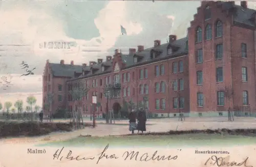 SCHWEDEN - Malmö, Husarkasernen, Postkarte 1907