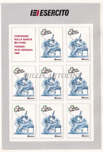 MILITÄRISCHE GESUNDHEITSKONFERENZ FLORENZ 1986 Blatt mit 9 Brieföffnern Armee