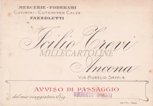 ANCONA - Scilio Trevi Mercerie Foderami Warnung Passage Postkarte 1900 Tilli