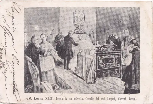 RELIGION - Papst Leo XIII., Beratung Prof. Lapponi Mazzoni Rossoni, Postkarte