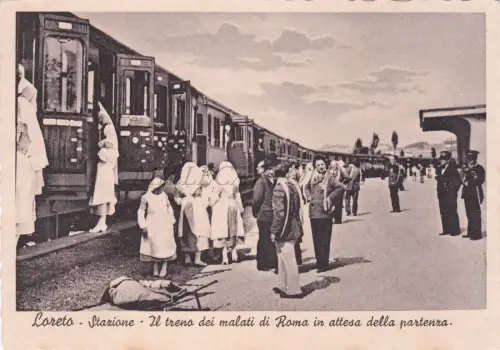 LORETO - Bahnhof, Zug der Kranken von Rom in Erwartung der Abfahrt, Postkarte