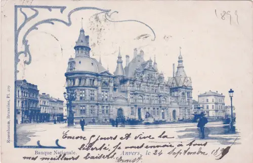 BELGIEN - Antwerpen, Banque Nationale, Postkarte 1899