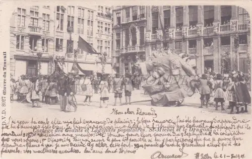 BELGIEN - St. Gilles, Riesen und Legenden, Michael und der Drache, Postkarte 1901