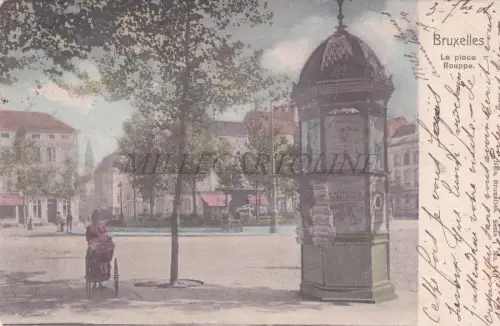 BELGIEN - Brüssel, La Place Roupe, Postkarte 1901 Nachrichtenkiosk