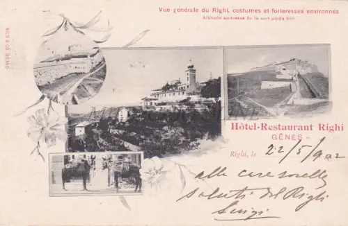GENUA - Hotel-Restaurant Righi, Genes, Postkarte 1902