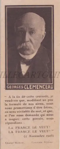 GEORGES CLEMENCEAU - Ed. Garnier, Lesezeichen 1918