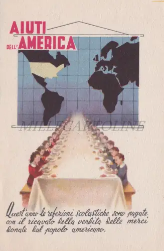 AMERIKA HILFE - Bezahlte Schulmahlzeiten mit Warenverkauf, Postkarte