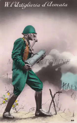 ARTILLERIE - W die Artillerie der Armee, Foto Postkarte Militär 3 Anti Gas