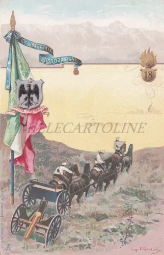 ARTILLERIE - 18., 1. und 4. Batterie Custoza 1866, Grazioli, Militärpostkarte