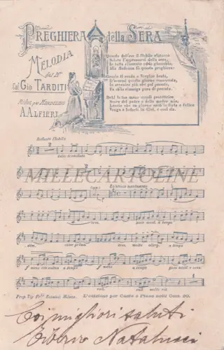 ABENDGEBET - Spät, Alfieri, Postkarte mit Musik F.lli Ranzini 1903