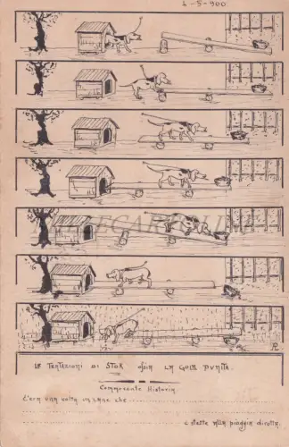 TENTAZIONI DI STOK der Hund - Handgezeichnete Postkarte 1900 Ingenieur Turin