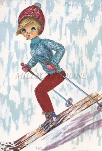 SKI - Postkarte mit Stoff, Stoff