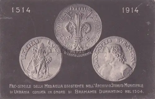 MEDAILLE BRAMANTE DURANTINO 1514 1914 - Casteldurante, Urbania, Postkarte