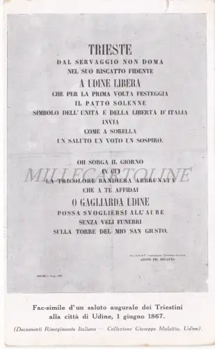 GRUSS TRIESTINI IN UDINE 1. JUNI 1867 - Buchhandlung Dante, G. Krankheit, Postkarte