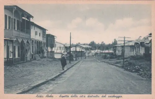 ÄTHIOPIEN - Addis Abeba, durch Plünderung zerstörte Stadt, Postkarte Ed.Merama