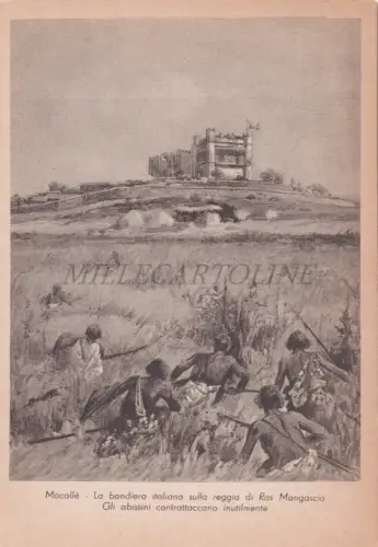 ÄTHIOPIEN - Macallé, Italienische Flagge auf dem König von Ras Mangascià, Postkarte
