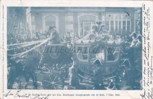 NIEDERLANDE - Den Haag, Die Goldene Kutsche mit dem Kon. Brautpaar, Postkarte 1901